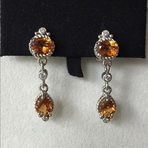 Judith Ripka Citrine Sterling Silver Diamonique Drop Dangle Earrings NWOT